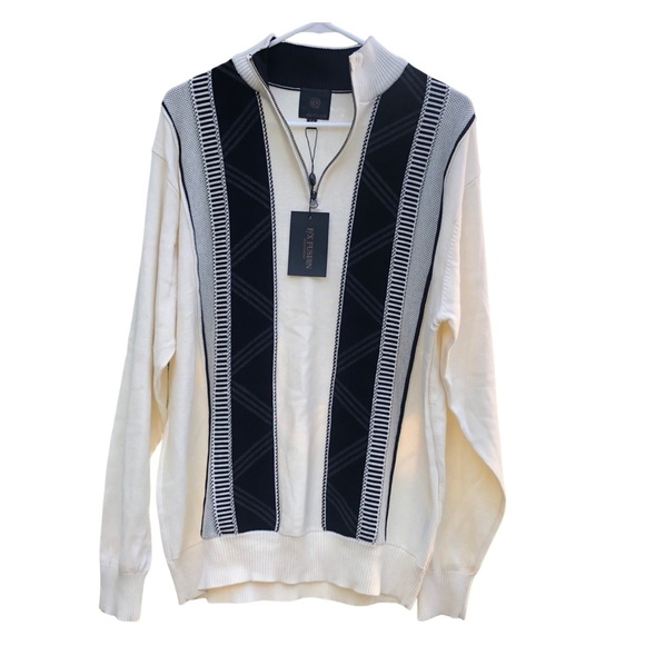 NWT F/X Fusion Sportswear Size M. 3/4 Zip Long Sleeve Sweater Black/Cream/Gray - Picture 1 of 6